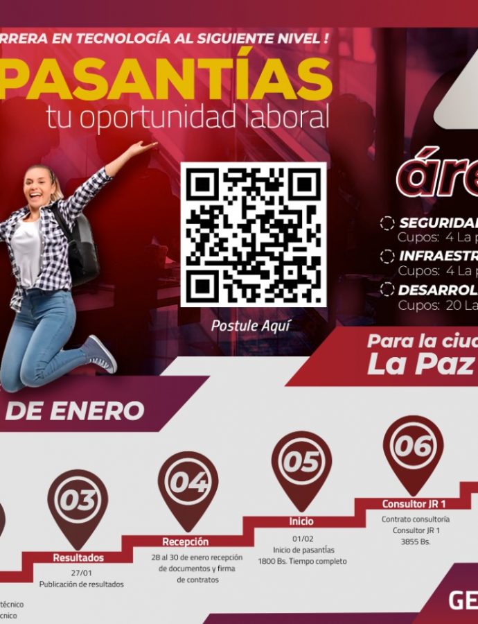 La AGETIC, lanza la convocatoria para sus pasantías 2023
